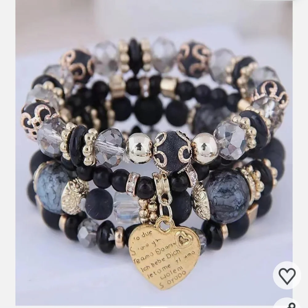 Stack Beaded Bracelets - Set of 4 Black, Clear, and Gold Beaded Stack Bracelet - Picture 2 of 4
